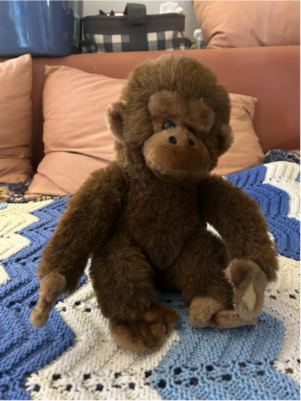 Vintage 1981 Dakin Brown Gorilla Monkey Plush 14” Velcro Hands Korea